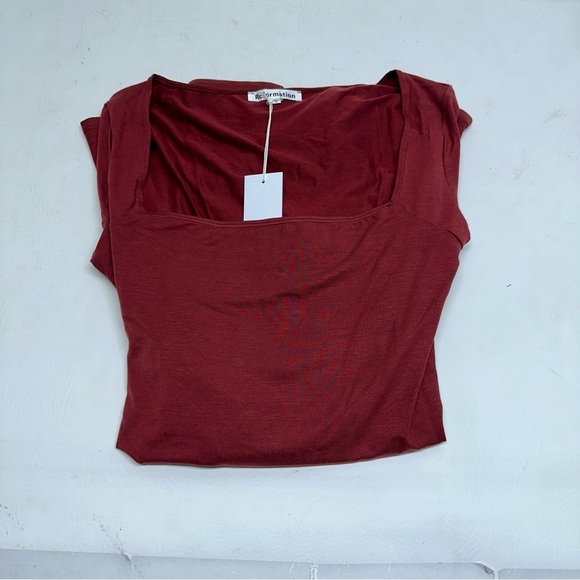 Reformation Wine Long Sleeve Dress square neck size Large nwt - Picture 9 of 9